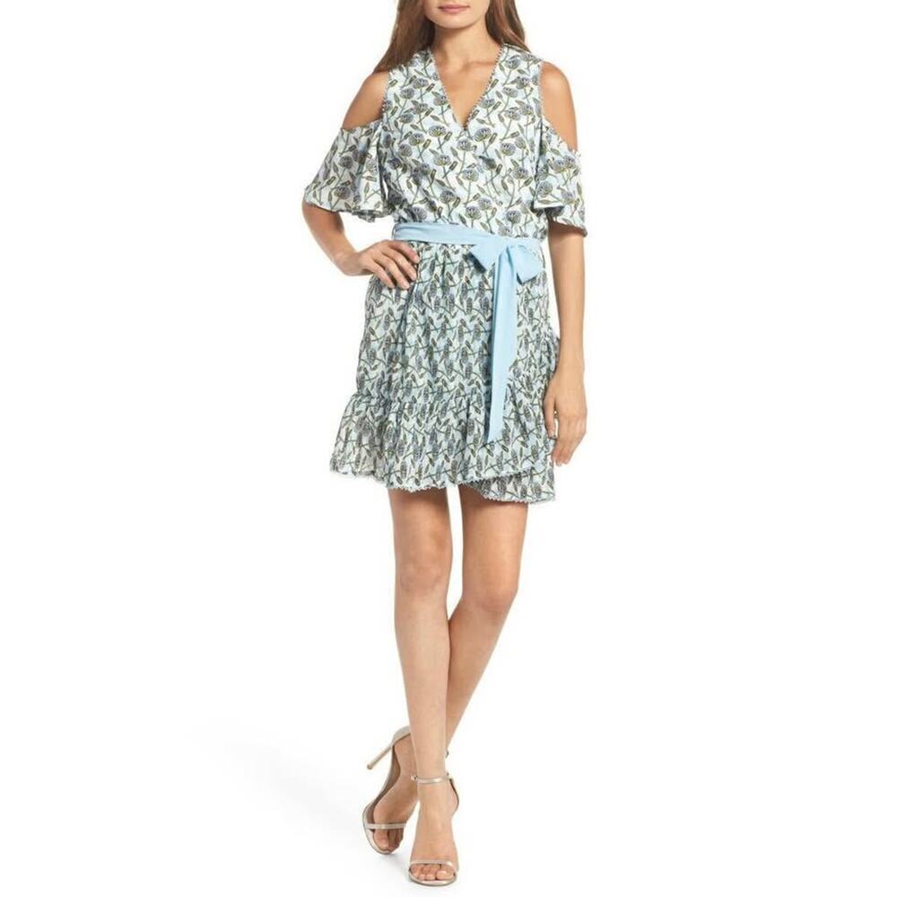 Anthropologie Foxiedox Women’s Small Blue Lexie Cold Shoulder Faux Wrap Dress